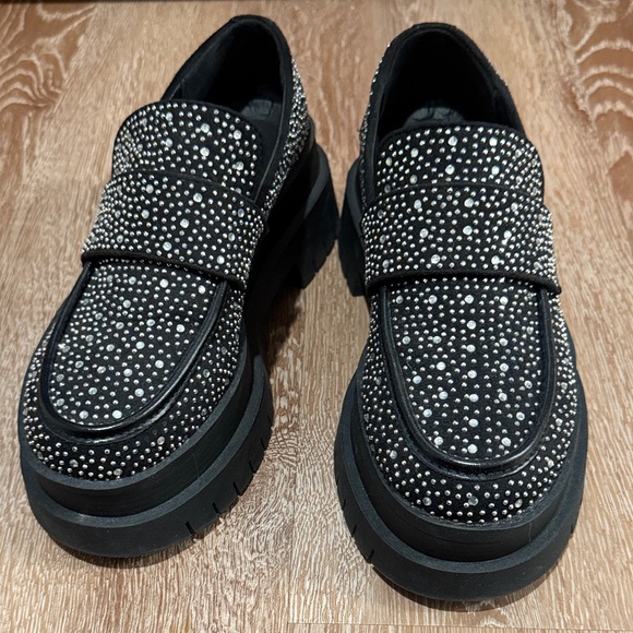 Chic Black and Silver Studded Loafers - Picture 1 of 6